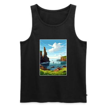 Duncansby Stacks Scotland Affiche de voyage Vintage - Débardeur bio Premium Homme - noir - Devant - AI Model Male 178 light (178cm)