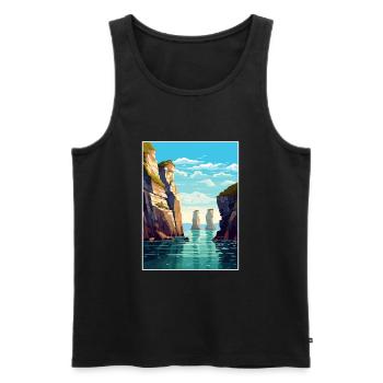 Stack Rocks Pembrokeshire Affiche de voyage Vintage - Débardeur bio Premium Homme - noir - Devant - AI Model Male 178 light (178cm)