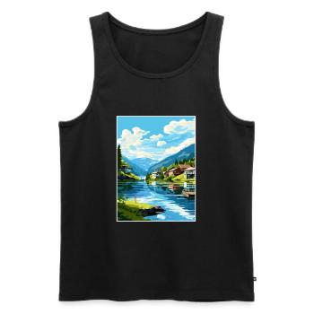 Flekkefjord Norvège Chambre Vintage voyage affiche WPA - Débardeur bio Premium Homme - noir - Devant - Michal (187cm)