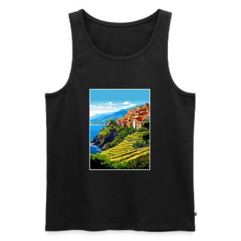Cinque Terre Italie Décoration Patmos Affiche De Voyage - Débardeur bio Premium Homme - noir - Devant - Michal (187cm)