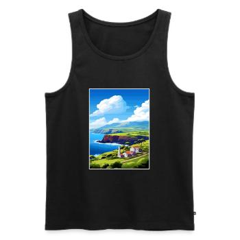 Affiche de voyage Vintage de l’île de Santa Maria au Portugal - Débardeur bio Premium Homme - noir - Devant - Michal (187cm)
