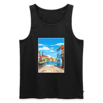 Aveiro Portugal Vintage voyage affiche WPA Souvenir - Débardeur bio Premium Homme - noir - Devant - AI Model Male 178 light (178cm)