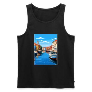 Aveiro Portugal Vintage voyage affiche WPA Souvenir - Débardeur bio Premium Homme - noir - Devant - AI Model Male 178 light (178cm)