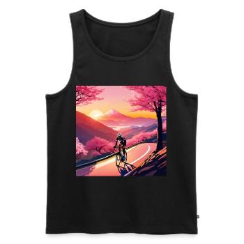 Saison des fleurs de cerisier - Randonnée à vélo - Débardeur bio Premium Homme - noir - Devant - Michal (187cm)