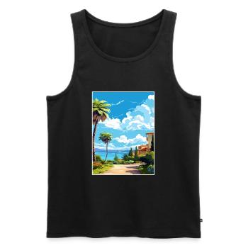 Alcudia Espagne Vintage voyage affiche WPA Souvenir - Débardeur bio Premium Homme - noir - Devant - Michal (187cm)