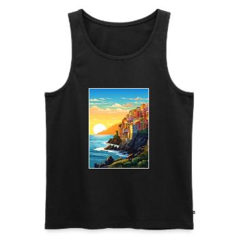 Cinque Terre Italie Décoration Patmos Affiche De Voyage - Débardeur bio Premium Homme - noir - Devant - Michal (187cm)