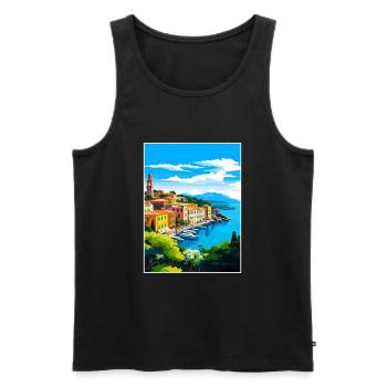 Portofino Italie Vintage voyage affiche WPA Souvenir - Débardeur bio Premium Homme - noir - Devant - Michal (187cm)