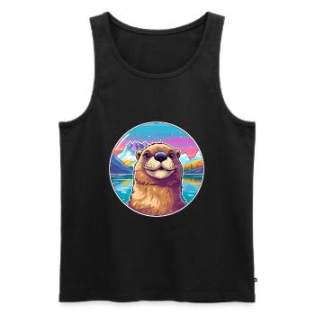 Biber Aquarell Karikatur Kawaii Haustier Tier Farbe - Männer Premium Bio Tank Top - Schwarz - Vorne - Michal (187cm)