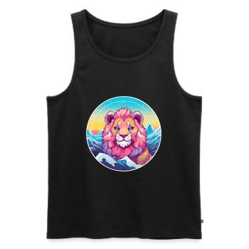Lion Aquarelle Dessin Animé Kawaii Animal De Compagnie Coloré - Débardeur bio Premium Homme - noir - Devant - Michal (187cm)