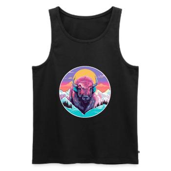 Bison Aquarelle Dessin Animé Kawaii Animal Animal Colorfu - Débardeur bio Premium Homme - noir - Devant - AI Model Male 178 light (178cm)