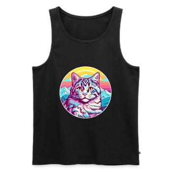 Katze Aquarell Karikatur Kawaii Haustier Tier Bunt - Männer Premium Bio Tank Top - Schwarz - Vorne - Michal (187cm)