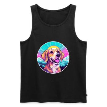 Chien Aquarelle Dessin Animé Kawaii Animal De Compagnie Animal Coloré - Débardeur bio Premium Homme - noir - Devant - AI Model Male 178 light (178cm)