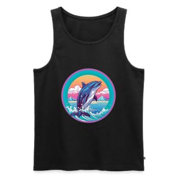 Delfin Aquarell Karikatur Kawaii Haustier Tier Farbe - Männer Premium Bio Tank Top - Schwarz - Vorne - AI Model Male 178 light (178cm)
