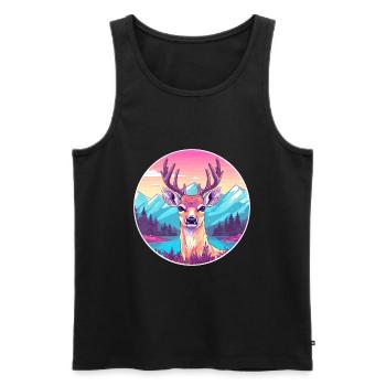 Cerf Aquarelle Dessin Animé Kawaii Animal De Compagnie Animal Coloré - Débardeur bio Premium Homme - noir - Devant - Michal (187cm)