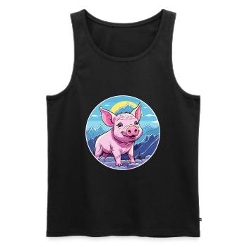 Cochon Aquarelle Dessin Animé Kawaii Animal De Compagnie Coloré - Débardeur bio Premium Homme - noir - Devant - Michal (187cm)