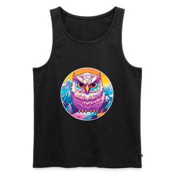 Eule Aquarell Karikatur Kawaii Haustier Tier Bunt - Männer Premium Bio Tank Top - Schwarz - Vorne - Michal (187cm)