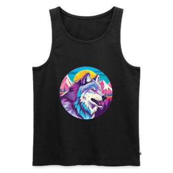Wolf Aquarell Karikatur Kawaii Haustier Tier Bunt - Männer Premium Bio Tank Top - Schwarz - Vorne - AI Model Male 178 light (178cm)