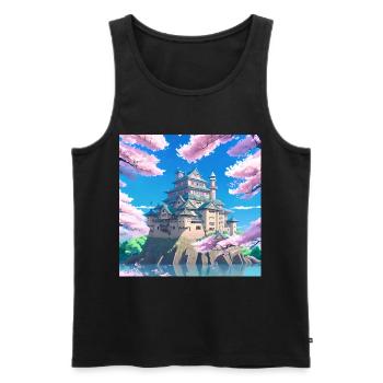 Japanese Castle surrounded by Cherry Blossom Trees - Men's Premium Organic Tank Top - black - Front - AI Model Male 178 light (178cm)
