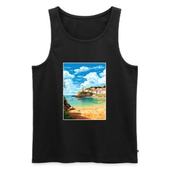 Portscatho Cornwall Vintage voyage affiche Souvenir - Débardeur bio Premium Homme - noir - Devant - Michal (187cm)