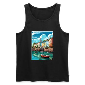 Tenby Seascape Wales Vintage Travel Poster WPA Art - Men's Premium Organic Tank Top - black - Front - AI Model Male 178 light (178cm)