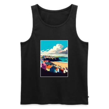 Tenby Seascape Wales Vintage Travel Poster WPA Art - Men's Premium Organic Tank Top - black - Front - AI Model Male 178 light (178cm)