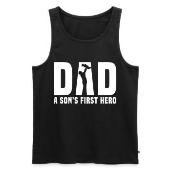 dad son hero - Männer Premium Bio Tank Top - Schwarz - Vorne - AI Model Male 178 light (178cm)