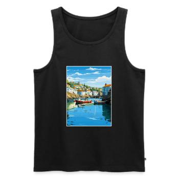 Polperro Cornwall Vintage voyage affiche Souvenir - Débardeur bio Premium Homme - noir - Devant - Michal (187cm)