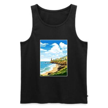 Porthleven Cornwall Vintage voyage affiche Souvenir - Débardeur bio Premium Homme - noir - Devant - Michal (187cm)