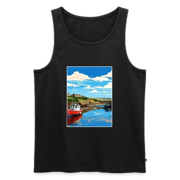 Bude Cornwall Vintage voyage affiche WPA Souvenir - Débardeur bio Premium Homme - noir - Devant - Michal (187cm)