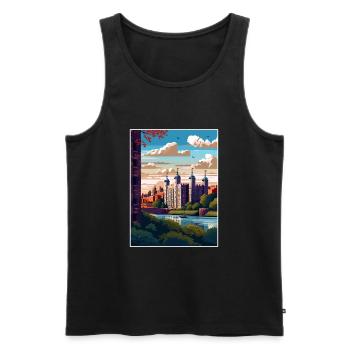 Tour De Londres Vintage Voyage Affiche WPA Souvenir - Débardeur bio Premium Homme - noir - Devant - AI Model Male 178 light (178cm)