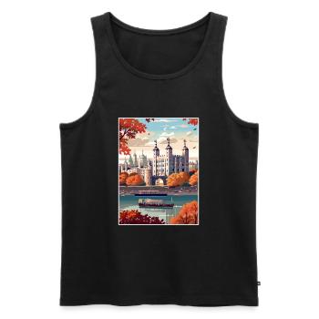 Tour De Londres Vintage Voyage Affiche WPA Souvenir - Débardeur bio Premium Homme - noir - Devant - AI Model Male 178 light (178cm)