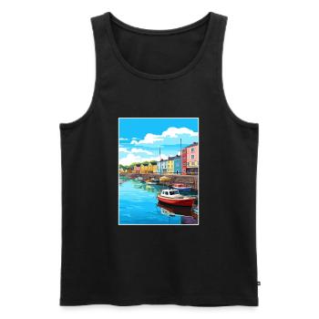 Plymouth Angleterre Vintage voyage affiche Souvenir - Débardeur bio Premium Homme - noir - Devant - Michal (187cm)
