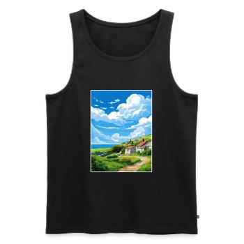 St Agnes Cornwall Vintage Travel Poster Souvenir - Men's Premium Organic Tank Top - black - Front - AI Model Male 178 light (178cm)