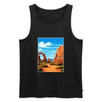 Parc national des Arches Utah Affiche de voyage Vintage - Débardeur bio Premium Homme - noir - Devant - AI Model Male 178 light (178cm)