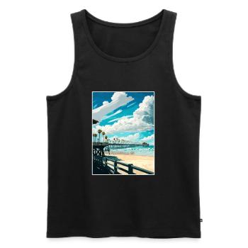 Huntington Beach Californie Vintage affiche de voyage - Débardeur bio Premium Homme - noir - Devant - Michal (187cm)