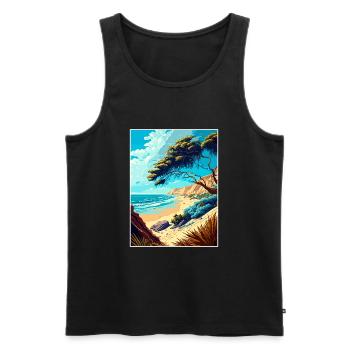 Carpinteria Bluffs California Travel Poster - Men's Premium Organic Tank Top - black - Front - AI Model Male 178 light (178cm)