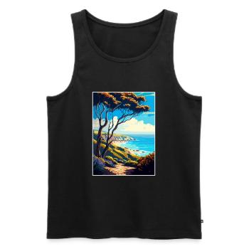 Carpinteria Bluffs California Travel Poster - Men's Premium Organic Tank Top - black - Front - AI Model Male 178 light (178cm)