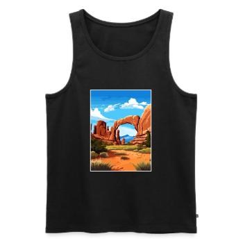Parc national des Arches Utah Affiche de voyage Vintage - Débardeur bio Premium Homme - noir - Devant - AI Model Male 178 light (178cm)