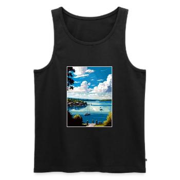 Skaneateles Lake New York State Travel Poster - Men's Premium Organic Tank Top - black - Front - AI Model Male 178 light (178cm)