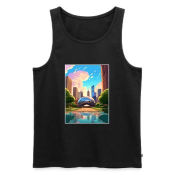 Chicago Illinois Millennium Park affiche de voyage - Débardeur bio Premium Homme - noir - Devant - AI Model Male 178 light (178cm)