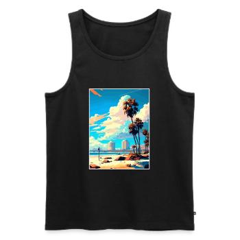 Long Beach Kalifornien Cali Vintage Reiseposter - Männer Premium Bio Tank Top - Schwarz - Vorne - Michal (187cm)