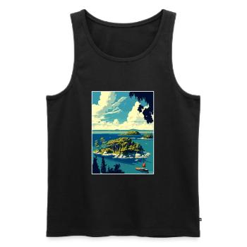 Thousand Islands New York State Travel Poster - Men's Premium Organic Tank Top - black - Front - AI Model Male 178 light (178cm)
