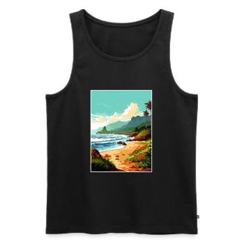 Ke E Beach Hawaï Vintage voyage affiche Souvenir - Débardeur bio Premium Homme - noir - Devant - Michal (187cm)