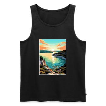 Lac Travis Texas Vintage voyage affiche Souvenir - Débardeur bio Premium Homme - noir - Devant - Michal (187cm)