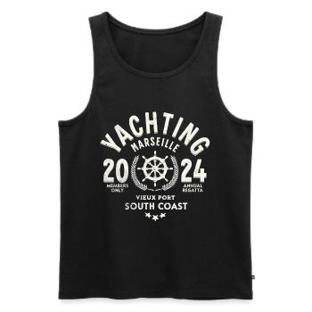 Yachting Marseille vieux port 2024 - Débardeur bio Premium Homme - noir - Devant - AI Model Male 178 light (178cm)