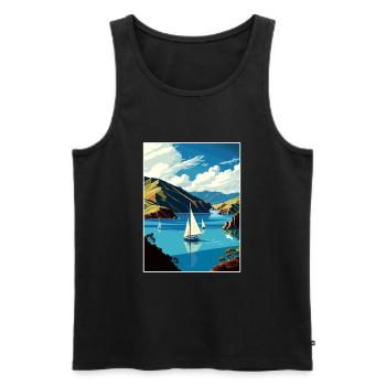 Marlborough Sounds Neuseeland Reiseposter - Männer Premium Bio Tank Top - Schwarz - Vorne - Michal (187cm)