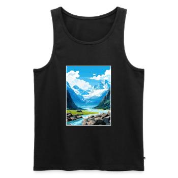 Franz Josef Glacier New Zealand Travel Poster - Men's Premium Organic Tank Top - black - Front - AI Model Male 178 light (178cm)
