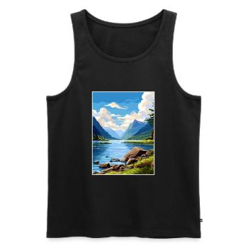 Fiordland Nationalpark Neuseeland Reiseposter - Männer Premium Bio Tank Top - Schwarz - Vorne - Michal (187cm)