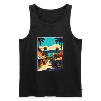 Sayulita Décoration Mexique Vintage Voyage Poster - Débardeur bio Premium Homme - noir - Devant - Michal (187cm)