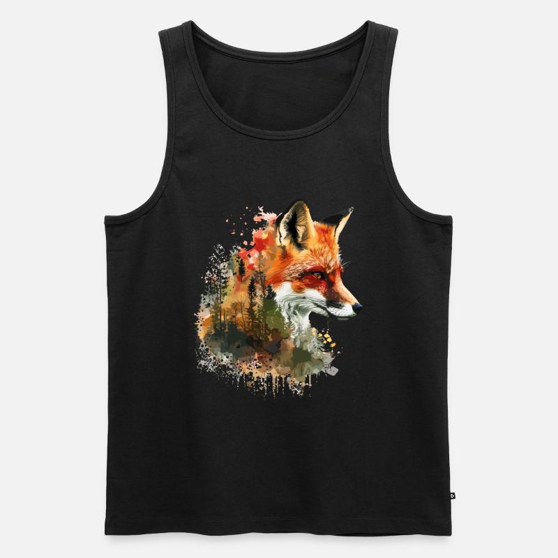 Fuchs im Wald Aquarell, Fuchs - Männer Premium Bio Tank Top - Schwarz